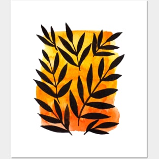 Black branches - orange background Posters and Art